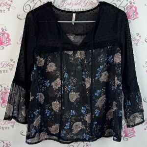 Lee cooper originals blouse long sleeve dotted Elegant Black Floral Women's Top